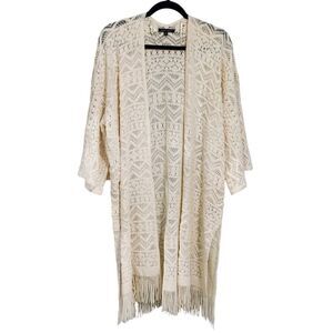 John Mark cream sweater duster cardigan Boho Beach western M